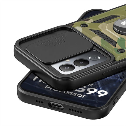 Kapa Tank Back Cover for Tecno Pova 4 Pro | Inbuilt Ring + Slider Shockproof Lens Protection Case (Green)