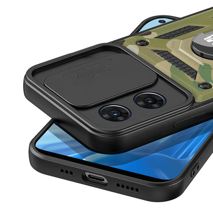 Kapa Tank Back Cover for Oppo Reno 7 (5G), Inbuilt Ring + Slider Shockproof Lens Case (Green)
