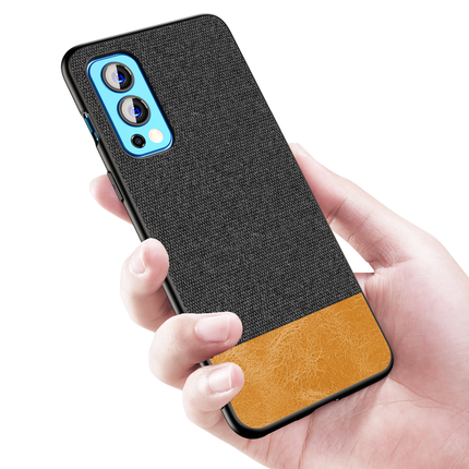 Soft Fabric & Leather Hybrid Protective Case Cover for OnePlus Nord 2 (5G) / One Plus Nord 2 (5G) (Black,Brown) - Mobizang
