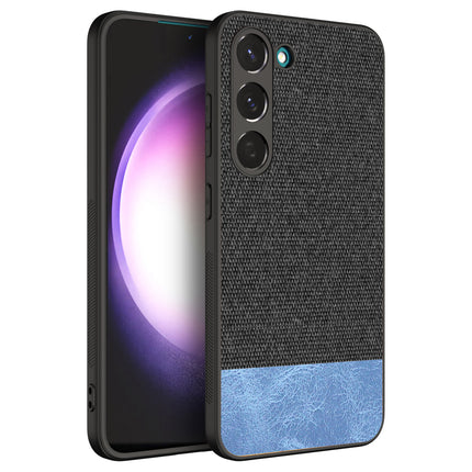 Kapa Soft Fabric & Leather Hybrid for Samsung Galaxy S23 Plus Back Cover | Shockproof Hybrid Slim Hard Anti Slip Back Case (Black , Blue)