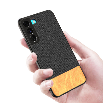 Soft Fabric & Leather Hybrid for Samsung Galaxy S21 FE Back Cover, Shockproof Protection Slim Hard Back Case (Black ,Brown)