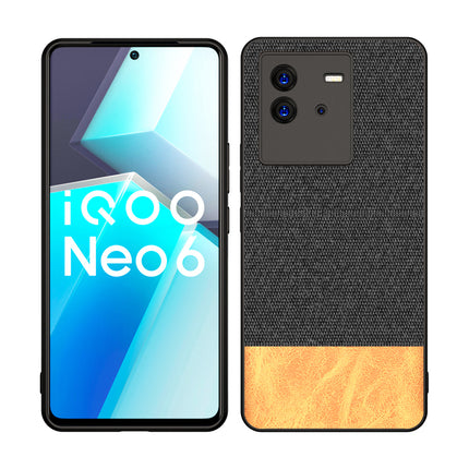 Kapa Soft Fabric & Leather Hybrid Protective Case Cover for Vivo IQOO Neo 6 (5G) (Black,Brown)