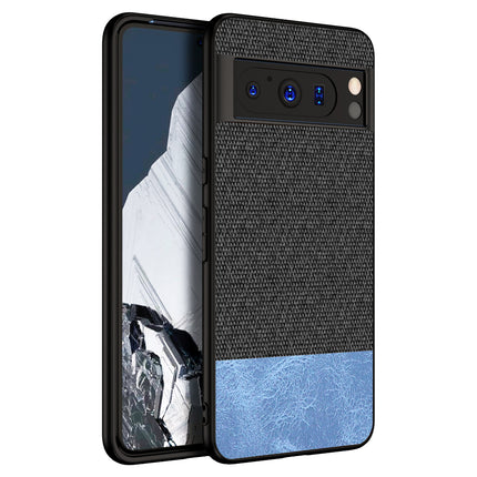 Kapa Soft Fabric & Leather Hybrid Protective Back Cover for Google Pixel 8 PRO | Shockproof Slim Hard Anti Slip Back Case (Black::Blue)