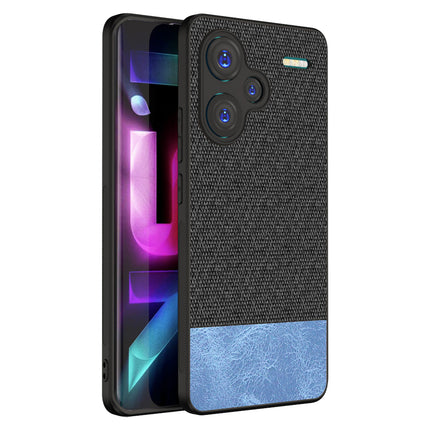 Kapa Soft Fabric & Leather Hybrid Protective Back Cover for Redmi Note 13 PRO PLUS | Shockproof Slim Hard Anti Slip Back Case (Black , Blue) - Mobizang