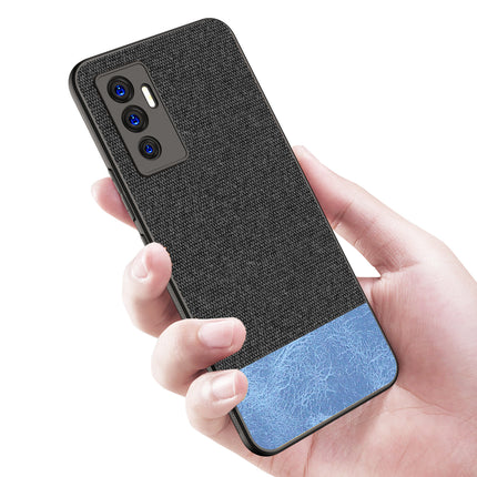 Soft Fabric & Leather Hybrid Protective Case Cover for Vivo V23E (Black ,Blue) - Mobizang