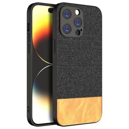 Kapa Soft Fabric & Leather Hybrid Protective Back Cover for Apple iPhone 15 Pro Max | Shockproof Slim Hard Anti Slip Back Case (Black::Brown)