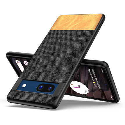 Kapa Soft Fabric & Leather Hybrid Protective Case Cover for Google Pixel 7A | Shockproof Slim Hard Anti Slip Back Case (Black,Brown)
