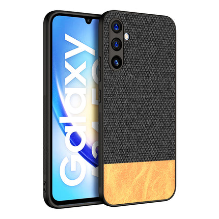 Kapa Soft Fabric & Leather Hybrid Protective Cover for Samsung Galaxy A34 (5G) | Shockproof Slim Hard Anti Slip Back Case (Black,Brown)