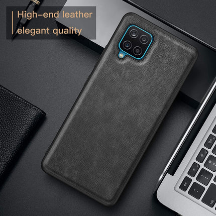 Tux Back Case for Samsung Galaxy A12 / F12 / M12 , Slim Leather Case with Soft Edge Shockproof Back Cover (Black) - Mobizang
