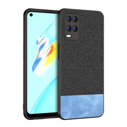 Soft Fabric & Leather Hybrid for Oppo A54 (4G) Back Cover, Shockproof Protection Slim Hard Back Case (Black, Blue)