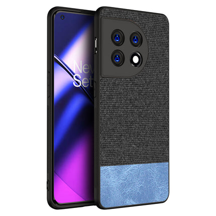 Kapa Soft Fabric & Leather Hybrid for OnePlus 11 Back Cover | Shockproof Hybrid Slim Hard Anti Slip Back Case (Black, Blue)