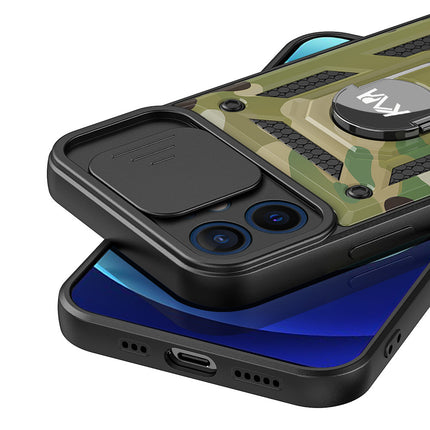 Tank Back Cover for Apple iPhone 12 (6.1) , Inbuilt Ring + Slider [Military Grade Protection] Shockproof Lens Protection Case (Green)