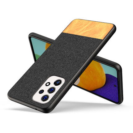 Soft Fabric & Leather Hybrid for Samsung Galaxy A73 Back Cover, Shockproof Protection Slim Hard Back Case (Black ,Brown) - Mobizang