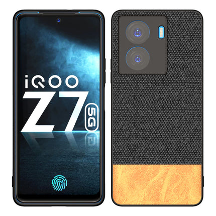 Kapa Soft Fabric & Leather Hybrid Protective Case Cover for IQOO Z7 / Z7S (5G) | Shockproof Slim Hard Anti Slip Back Case (Black,Brown)