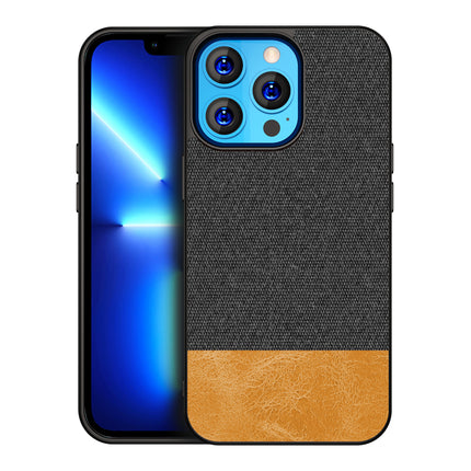 Kapa Soft Fabric & Leather Hybrid Protective Back Case Cover for Apple iPhone 14 Mini (Black,Brown) - Mobizang