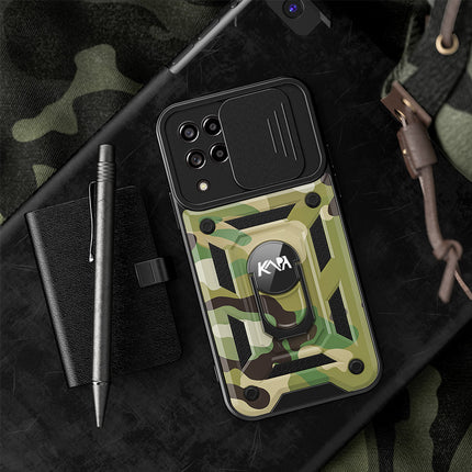 Kapa Tank Back Cover for Samsung Galaxy M53 (5G), Inbuilt Ring + Slider Shockproof Lens Case (Green)