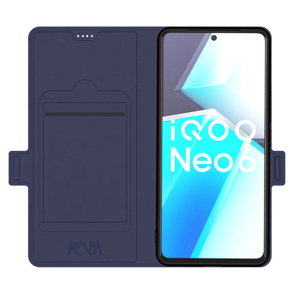 Kapa Noble Slim Magnetic Leather Flip Case Cover for IQOO Neo 6 (5G) , Magnetic and Card Holder Stand Leather Flip Wallet Case (Blue)