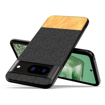 Kapa Soft Fabric & Leather Hybrid Protective Back Cover for Google Pixel 8 PRO | Shockproof Slim Hard Anti Slip Back Case (Black::Brown)