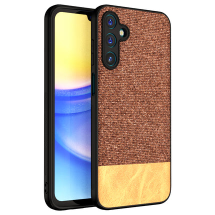 Kapa Soft Fabric & Leather Hybrid Protective Back Cover for Samsung Galaxy A15 | Shockproof Slim Hard Anti Slip Back Case (Brown)