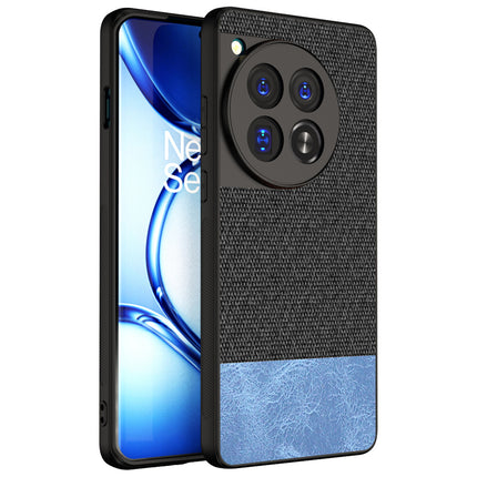 Kapa Soft Fabric & Leather Hybrid Protective Back Cover for OnePlus 12 | Shockproof Slim Hard Anti Slip Back Case (Black , Blue) - Mobizang