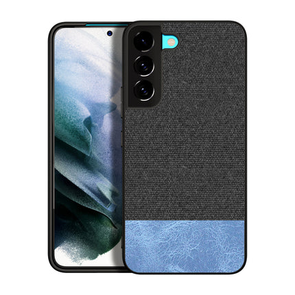 Soft Fabric & Leather Hybrid for Samsung Galaxy S21 FE Back Cover, Shockproof Protection Slim Hard Back Case (Black ,Blue)