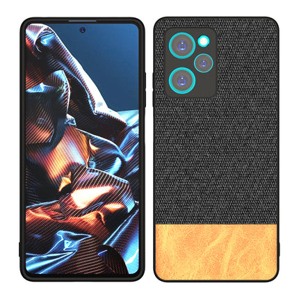 Kapa Soft Fabric & Leather Hybrid for Poco X5 PRO Back Cover | Shockproof Hybrid Slim Hard Anti Slip Back Case (Black, Brown)