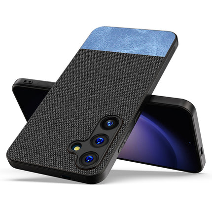 Kapa Soft Fabric & Leather Hybrid Protective Back Cover for Samsung Galaxy S24 PLUS | Shockproof Slim Hard Anti Slip Back Case (Black , Blue) - Mobizang