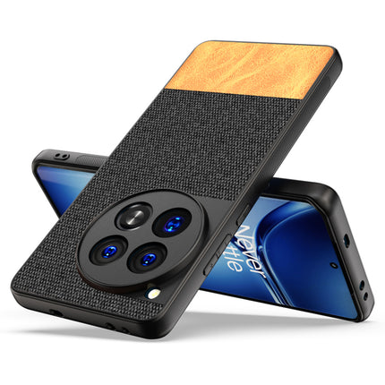 Kapa Soft Fabric & Leather Hybrid Protective Back Cover for OnePlus 12 | Shockproof Slim Hard Anti Slip Back Case (Black , Brown)