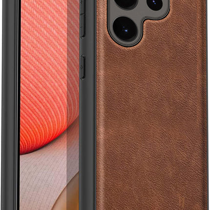 Kapa Tux Leather Back Cover for Samsung Galaxy S24 Ultra | Slim Shockproof Camera Protection Bumper Case (Brown) - Mobizang