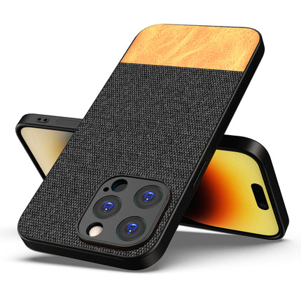 Kapa Soft Fabric & Leather Hybrid Protective Back Cover for Apple iPhone 15 Pro Max | Shockproof Slim Hard Anti Slip Back Case (Black::Brown)