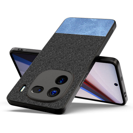 Kapa Soft Fabric & Leather Hybrid Protective Back Cover for Iqoo 12 (5G) | Shockproof Slim Hard Anti Slip Back Case (Black , Blue) - Mobizang