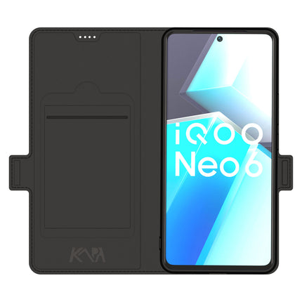 Kapa Noble Slim Magnetic Leather Flip Case Cover for IQOO Neo 6 (5G) , Magnetic and Card Holder Stand Leather Flip Wallet Case (Black) - Mobizang
