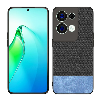 Kapa Soft Fabric & Leather Hybrid Protective Back Case Cover for Oppo Reno 8 PRO (5G) (Black,Blue) - Mobizang