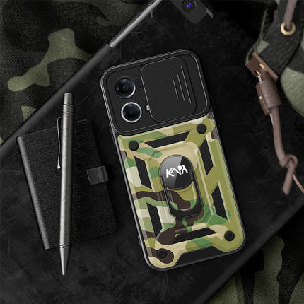 Kapa Tank Back Cover for Oppo F21 Pro (4G) , Ring + Slider Shockproof Lens Protection Case (Green)