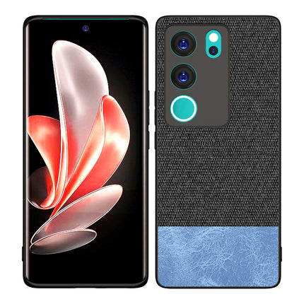 Kapa Soft Fabric & Leather Hybrid Protective Back Cover for Vivo V29 (5G) / Vivo V29 Pro (5G) | Shockproof Slim Hard Anti Slip Back Case (Black::Blue)
