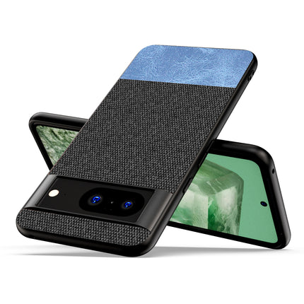 Kapa Soft Fabric & Leather Hybrid Protective Back Cover for Google Pixel 8 PRO | Shockproof Slim Hard Anti Slip Back Case (Black::Blue)