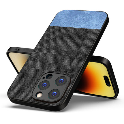 Kapa Soft Fabric & Leather Hybrid Protective Back Cover for Apple iPhone 15 Pro Max | Shockproof Slim Hard Anti Slip Back Case (Black::Blue)