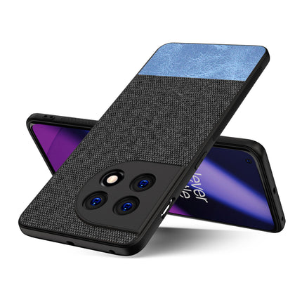 Kapa Soft Fabric & Leather Hybrid for OnePlus 11 Back Cover | Shockproof Hybrid Slim Hard Anti Slip Back Case (Black, Blue)