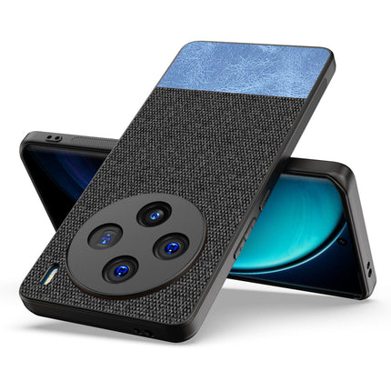 Kapa Soft Fabric & Leather Hybrid Protective Back Cover for Vivo X100 | Shockproof Slim Hard Anti Slip Back Case (Black , Blue)