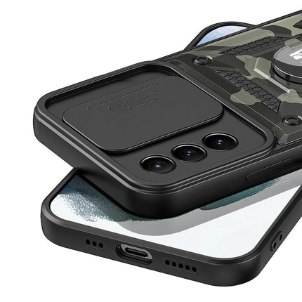 Kapa Tank Back Cover for Samsung Galaxy S23 Plus , Inbuilt Ring + Slider Shockproof Lens Protection Case (Black) - Mobizang
