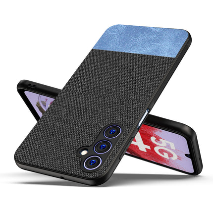 Kapa Soft Fabric & Leather Hybrid Protective Case Cover for Samsung Galaxy F34 (5G) / M34 (5G) | Shockproof Slim Hard Anti Slip Back Case (Black,Blue)