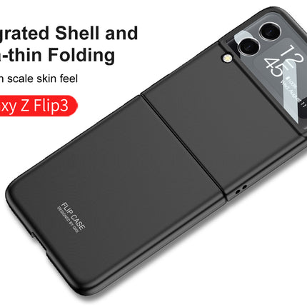 Ultra Thin Back Case for Samsung Galaxy Z Flip 3 , Inbuilt Glass Window Back Cover , Black - Mobizang