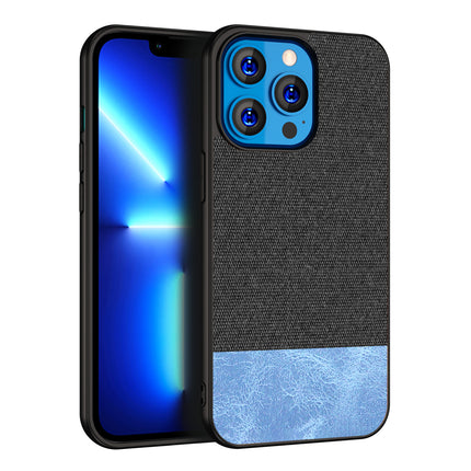 Kapa Soft Fabric & Leather Hybrid Protective Back Case Cover for Apple iPhone 14 Mini (Black,Blue)