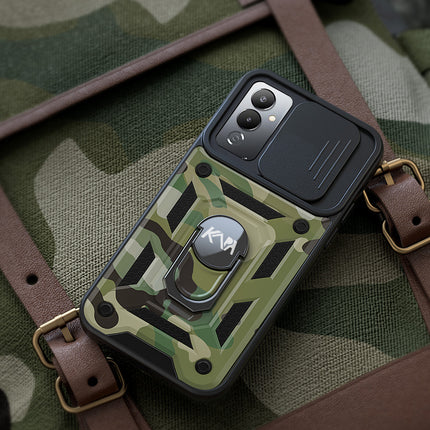 Kapa Tank Back Cover for Tecno Pova 4 Pro | Inbuilt Ring + Slider Shockproof Lens Protection Case (Green)