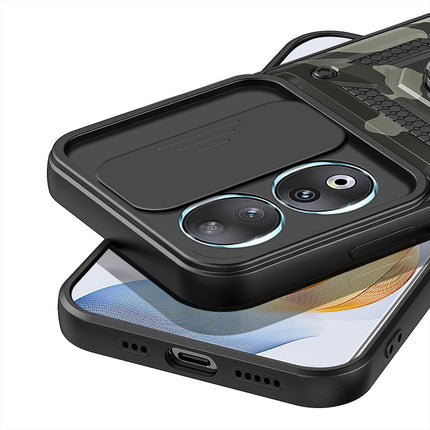 Kapa Tank Back Cover for Honor 90 (5G) | Inbuilt Ring + Slider Shockproof Lens Protection Bumper Back Case (Black)