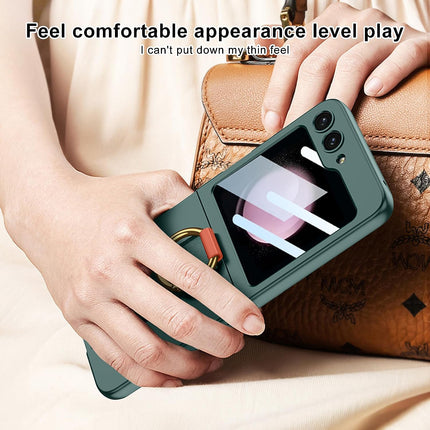 Kapa Shockproof Protective Band Back Cover for Z Flip 5 | Wrist Strap Ring Kickstand Inbuilt Screen Tempered Glass Case , Green
