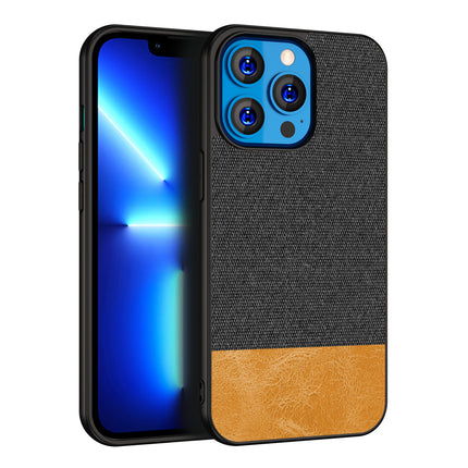 Kapa Soft Fabric & Leather Hybrid Protective Back Case Cover for Apple iPhone 14 Mini (Black,Brown) - Mobizang