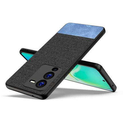Kapa Soft Fabric & Leather Hybrid Protective Case Cover for Vivo V25 PRO (5G) (Black,Blue)