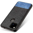 Soft Fabric and Leather Hybrid Protective Case Cover for Google Pixel 4A, Black and Blue - Mobizang