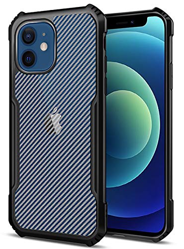 Beetle Carbon Back Case for Apple iPhone 12 Mini (5.4), [Military Grade Protection] Shock Proof Slim Hybrid Bumper Back Cover, Black - Mobizang